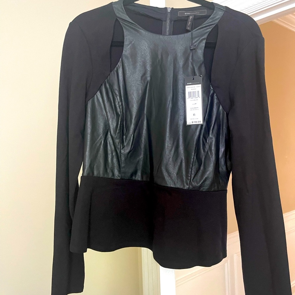 Beautiful dressy black top with faux leather